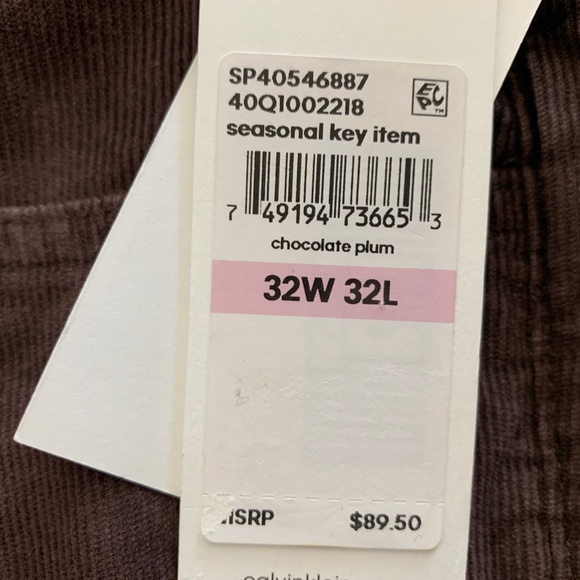 CALVIN KLEIN SLIM FIT CORDUROY PANTS - NWT - 32L - Picture 4 of 5